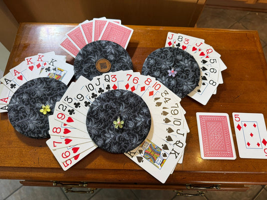 Playing Cards Holder - Black with Flower Charm - Set of 4